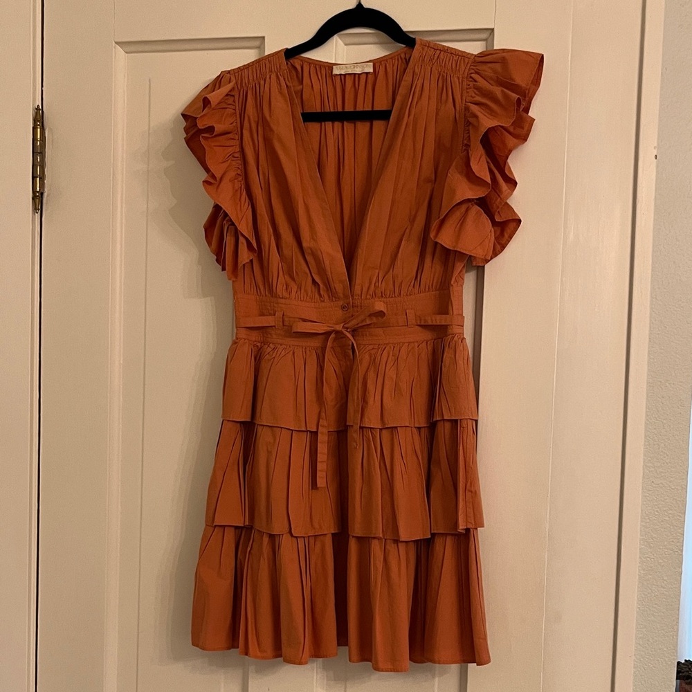 Ulla Johnson Terracotta Ruffle Mini Dress